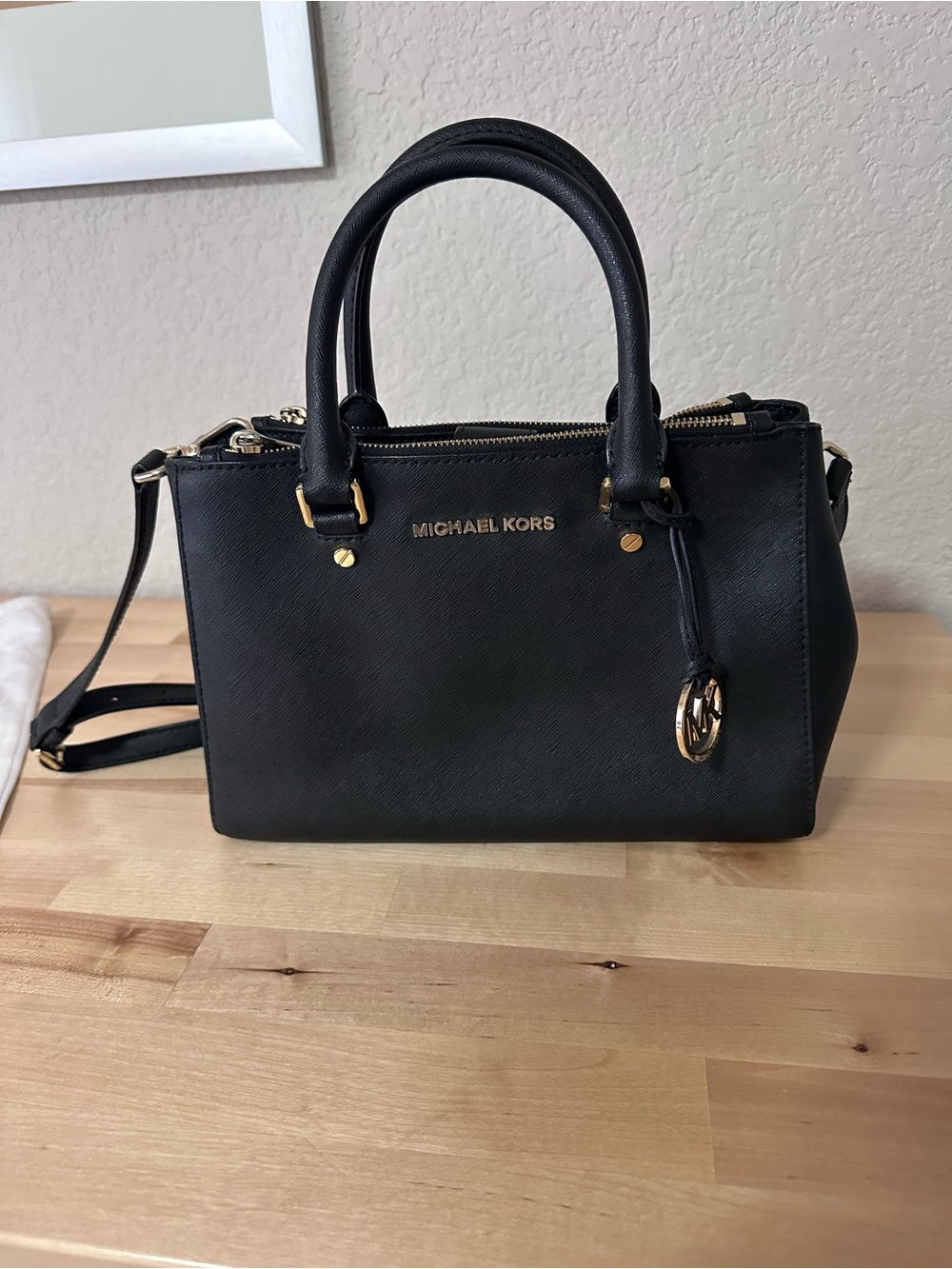 Michael Kors Black Sutton Satchel with Gold Hardware